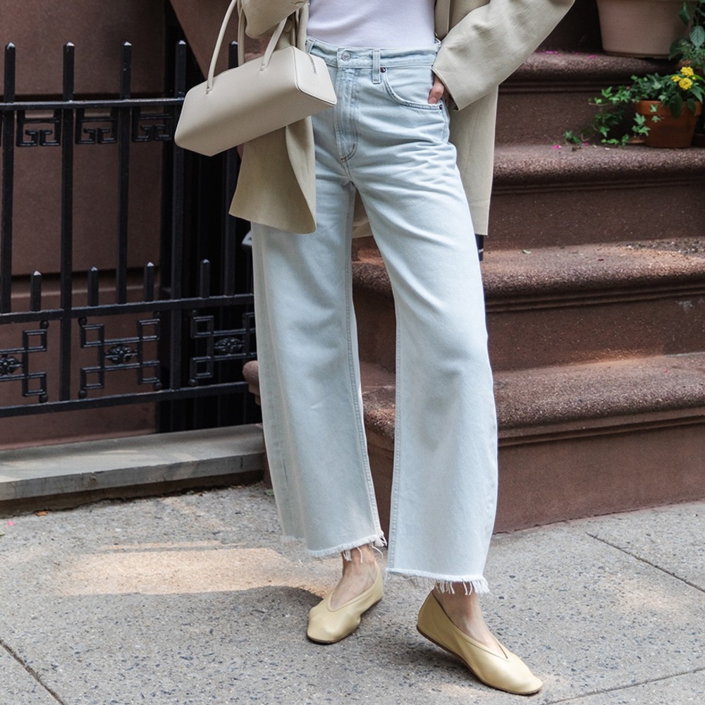 AGOLDE Low Curve Fray Mid-Rise Jeans - Flourish